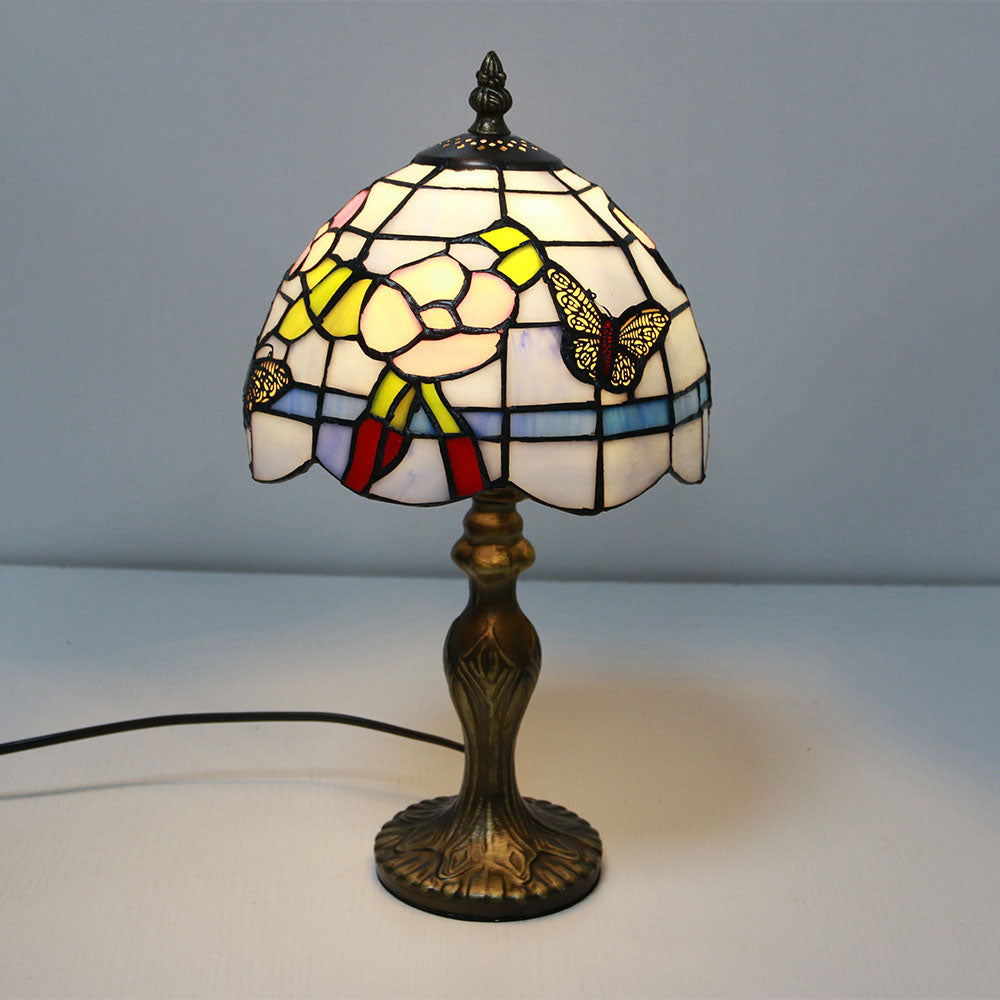 Vintage Tiffany Animal Flower Decoration Stained Glass Dome 1-Light Table Lamp Lumendat