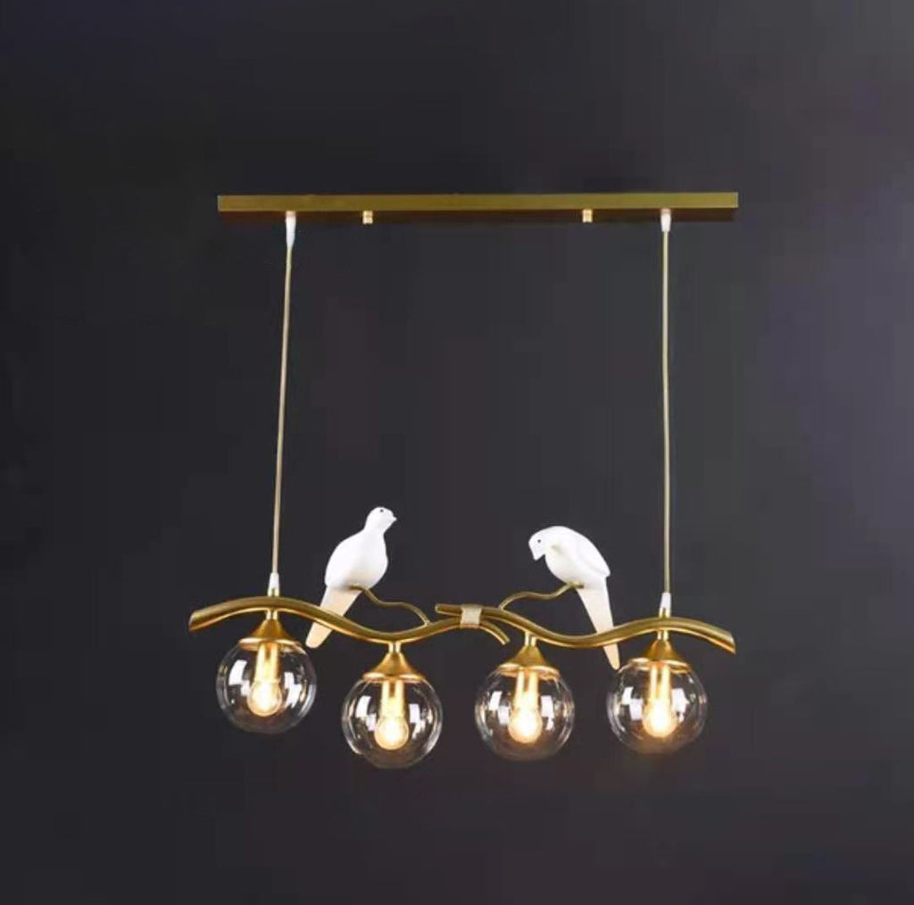 Contemporary Creative Resin Bird Glass Ball Shade 4-light Island Light Chandelier for Living Room BulbSquare