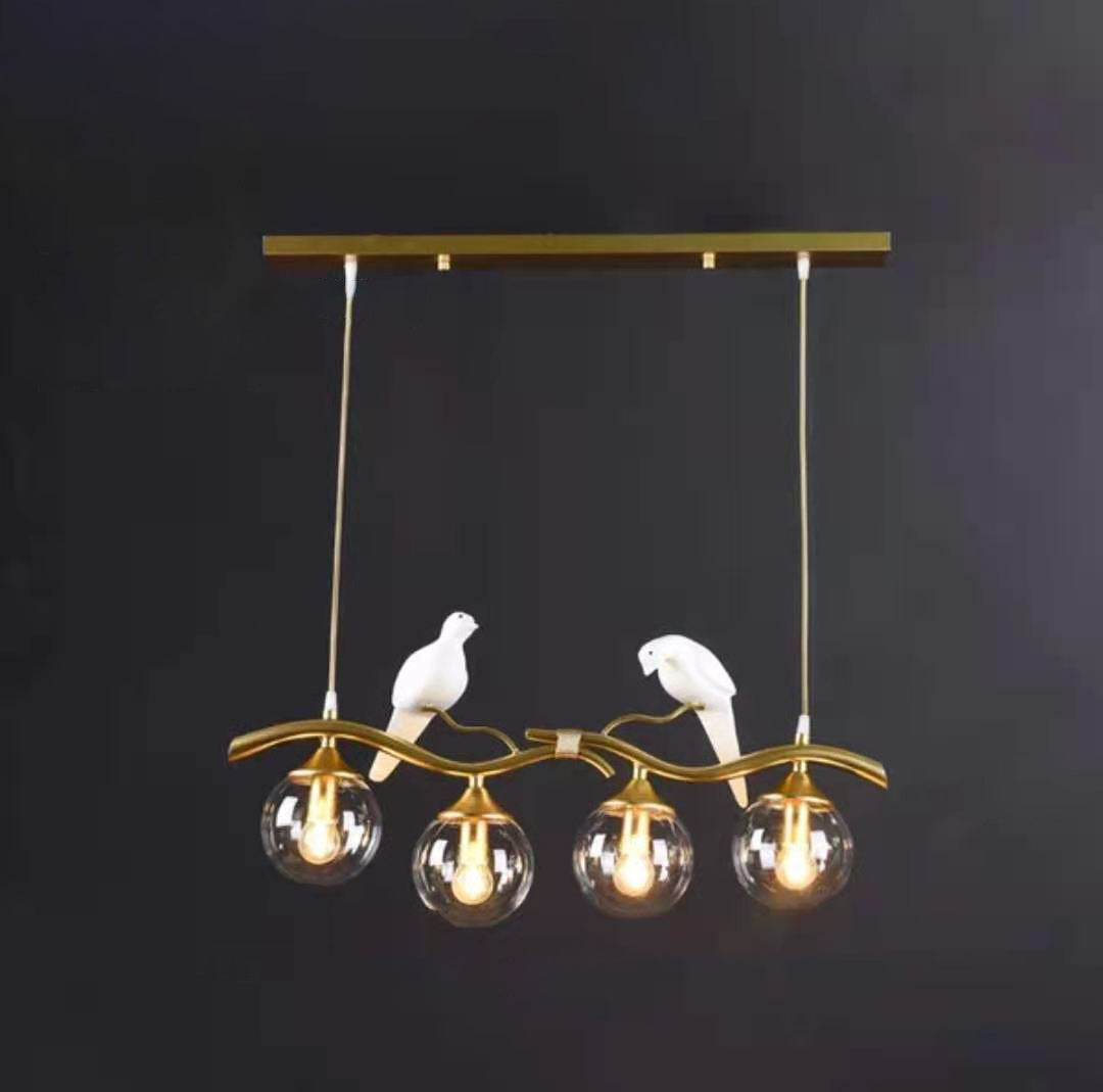 Contemporary Creative Resin Bird Glass Ball Shade 4-light Island Light Chandelier for Living Room