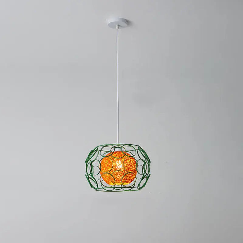 Modern Minimalist Weaving Hemp Ball Iron Drum 1-light Pendant Light for Living Room BulbSquare