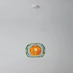 Modern Minimalist Weaving Hemp Ball Iron Drum 1-light Pendant Light for Living Room BulbSquare