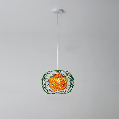 Modern Minimalist Weaving Hemp Ball Iron Drum 1-Light Pendant Light for Living Room