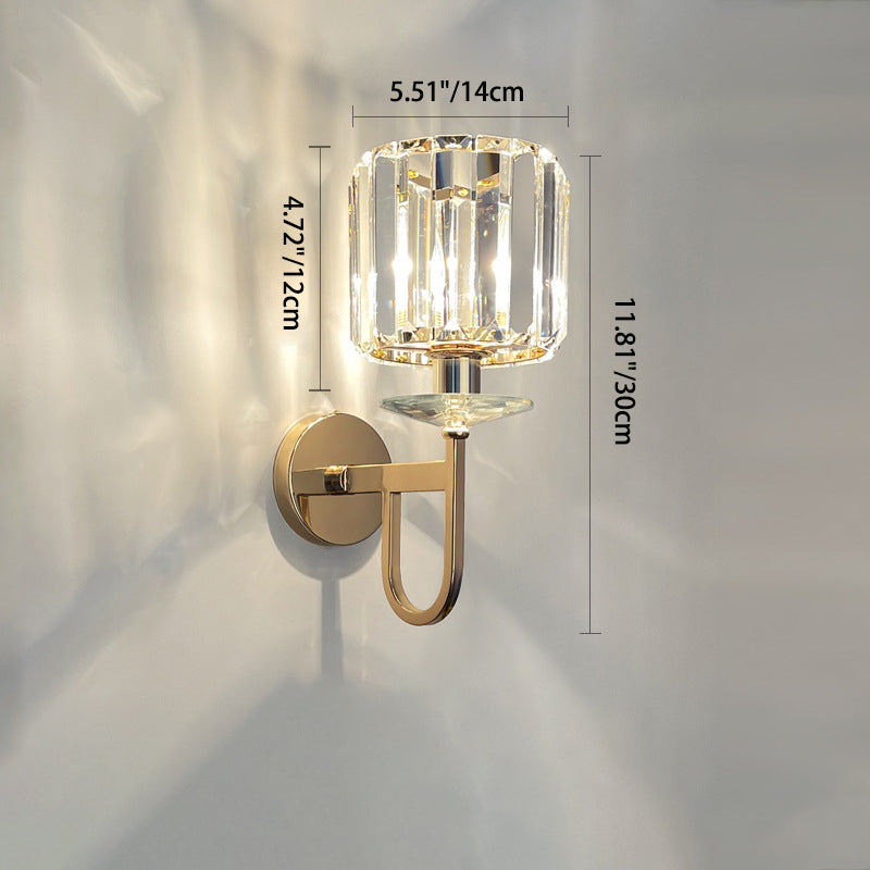Modern Luxury Metal Iron Stainless Steel Crystal Ball Cylinder 1-Light Wall Sconce Lamp For Bedside Lumendat