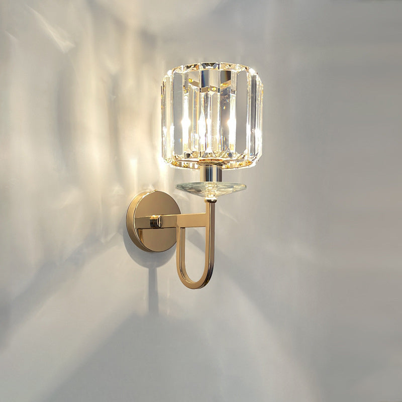 Modern Luxury Metal Iron Stainless Steel Crystal Ball Cylinder 1-Light Wall Sconce Lamp For Bedside Lumendat