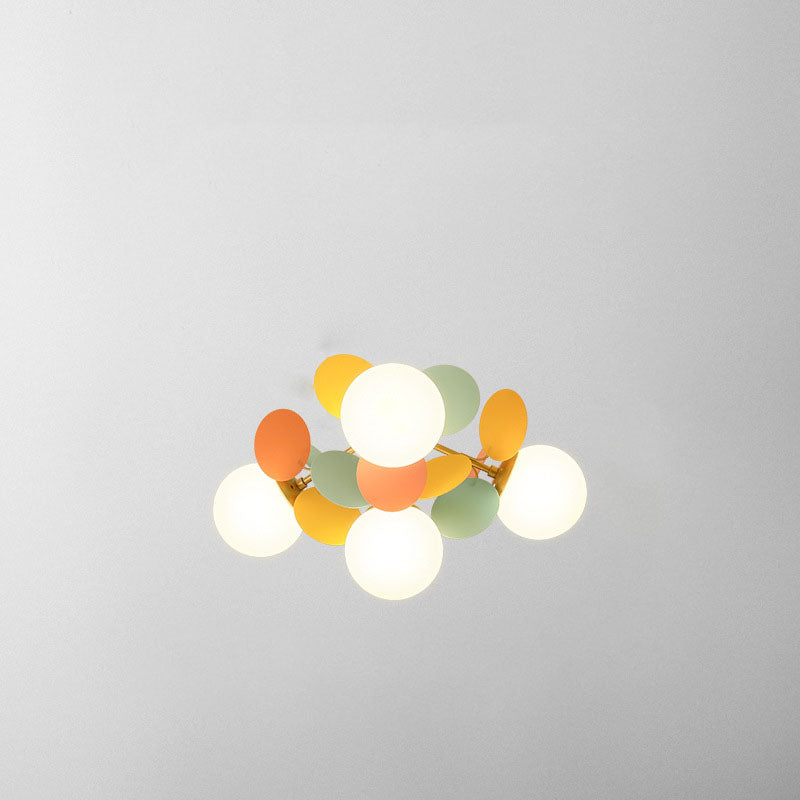 Modern Mid-century Acrylic Flower Decor Glass Ball Shade 1-Light Semi-Flush Mount Ceiling Light For Living Room Lumendat