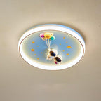 Contemporary Creative Cartoon Planet Resin Astronaut Acrylic Round Shade LED Kids Flush Mount Ceiling Light for Bedroom
