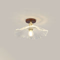 Modern Chinese Glass Iron Lotus Leaf 1-light Semi-flush Mount Ceiling Light for Living Room