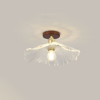 Modern Chinese Glass Iron Lotus Leaf 1-light Semi-flush Mount Ceiling Light for Living Room