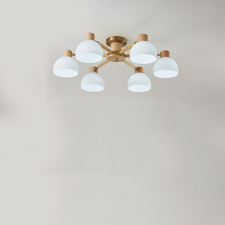 Traditional Japanese Wabi-sabi Rubberwood Hardware Glass 3/6/8-Light Flush Mount Lighting For Living Room Lumendat