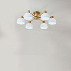 Traditional Japanese Wabi-sabi Rubberwood Hardware Glass 3/6/8-Light Flush Mount Lighting For Living Room Lumendat