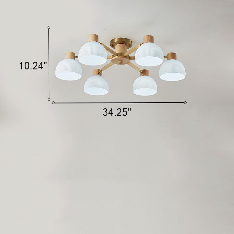 Traditional Japanese Wabi-sabi Rubberwood Hardware Glass 3/6/8-Light Flush Mount Lighting For Living Room Lumendat