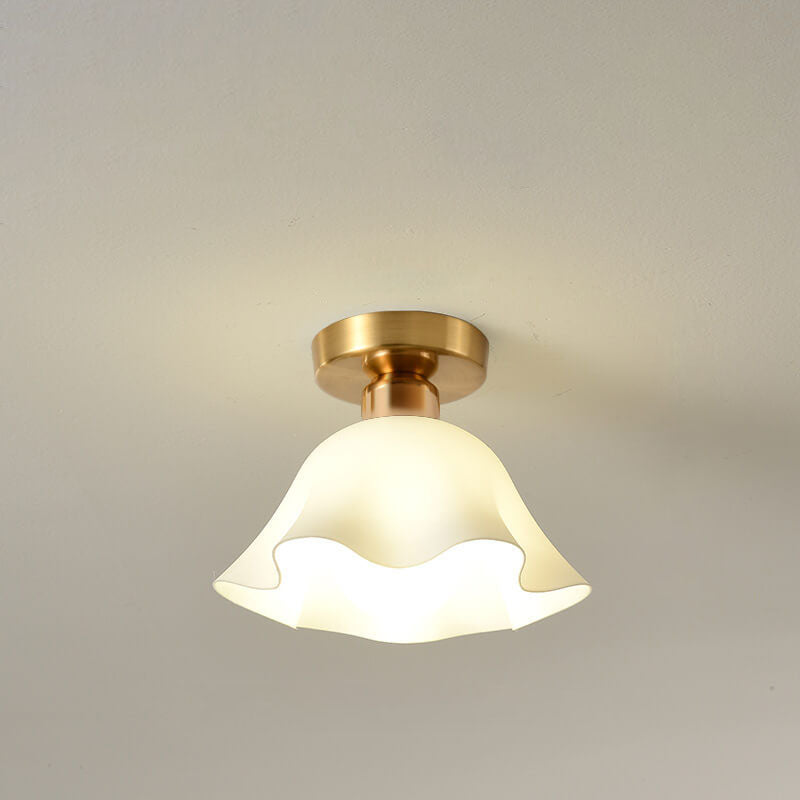 Scandinavian Modern Minimalist Iron Glass Ceramic Flower Diamond 1-Light Semi-Flush Mount Ceiling Light Lumendat