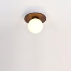 Japanese Minimalist Glass Iron Woodgrain 1-light Semi-flush Mount Ceiling Light