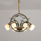 Modern Art Deco Iron Lacquered Ring Tulip Glass Crystal Shade 6/8-light Chandelier for Living Room BulbSquare