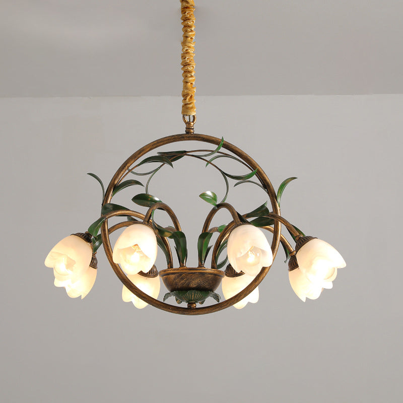 Modern Art Deco Iron Lacquered Ring Tulip Glass Crystal Shade 6/8-light Chandelier for Living Room