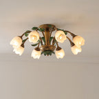 Traditional Rustic Floral Iron Glass 6/8/10 Light Semi-Flush Mount Ceiling Light For Living Room Lumendat
