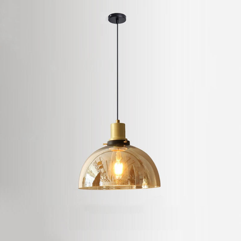 Vintage Minimalist Semi-circular Cone Cup Iron Glass 1-light Pendant Light BulbSquare