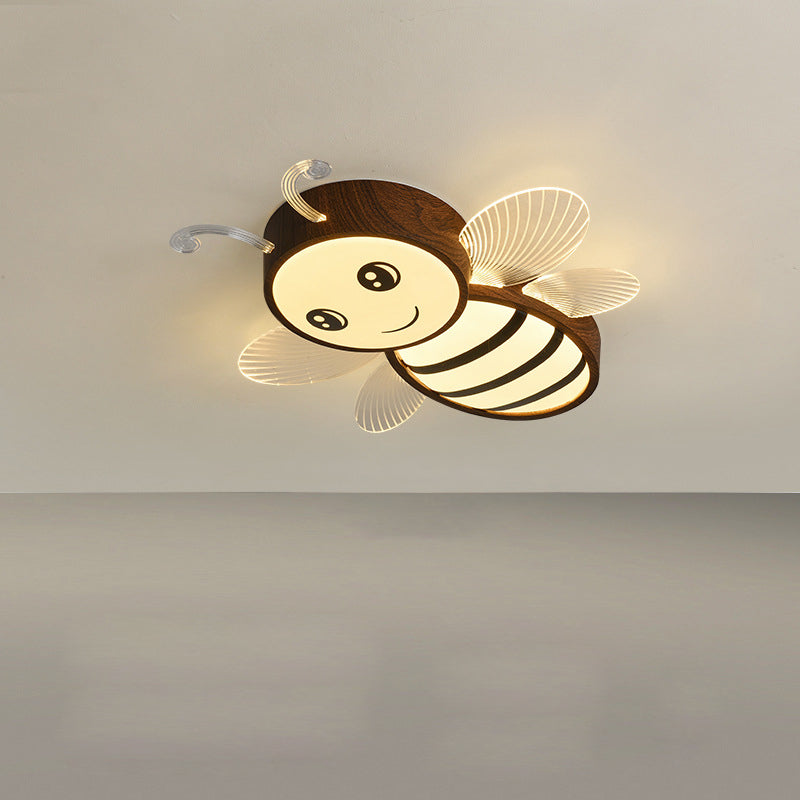 Lumendat Contemporary Creative Woodgrain Cartoon Animal Bee Aircraft Acrylic LED Kids Flush Mount Ceiling Light For Living Room Lumendat