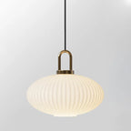 Contemporary Nordic Round Oval Pumpkin Stainless Steel Striped Glass 1-light Pendant Light for Living Room BulbSquare