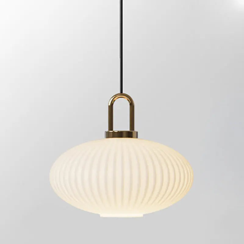 Contemporary Nordic Round Oval Pumpkin Stainless Steel Striped Glass 1-light Pendant Light for Living Room BulbSquare