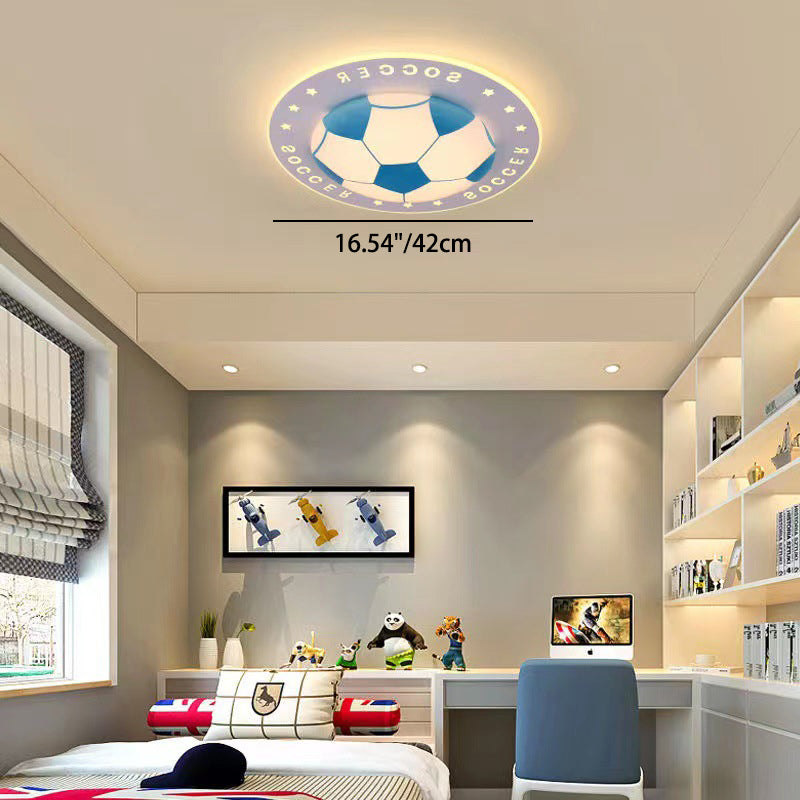 Modern Art Deco Soccer Ball Round Acrylic Iron LED Flush Mount Ceiling Light for Living Room