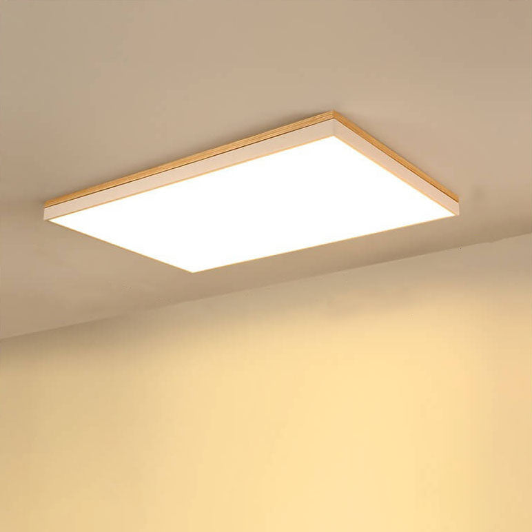 Modern Minimalist Solid Wood Acrylic Square Rectangle LED Flush Mount Ceiling Light for Living Room BulbSquare