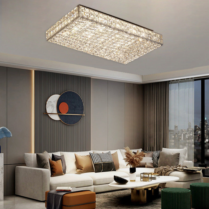 Modern Luxury Stainless Steel Crystal Round Square Rectangular LED Flush Mount Ceiling Light For Living Room Lumendat
