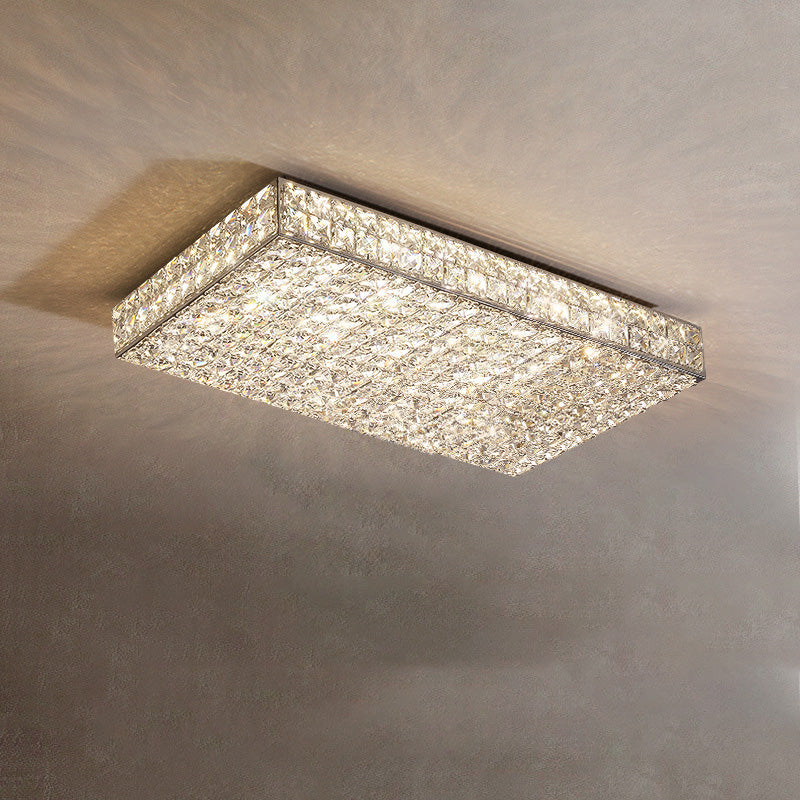 Modern Luxury Stainless Steel Crystal Round Square Rectangular LED Flush Mount Ceiling Light For Living Room Lumendat