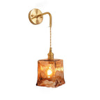 Modern Minimalist Eclectic Amber Glass Brass Iron Geometric 1-Light Wall Sconce Lamp For Living Room Lumendat