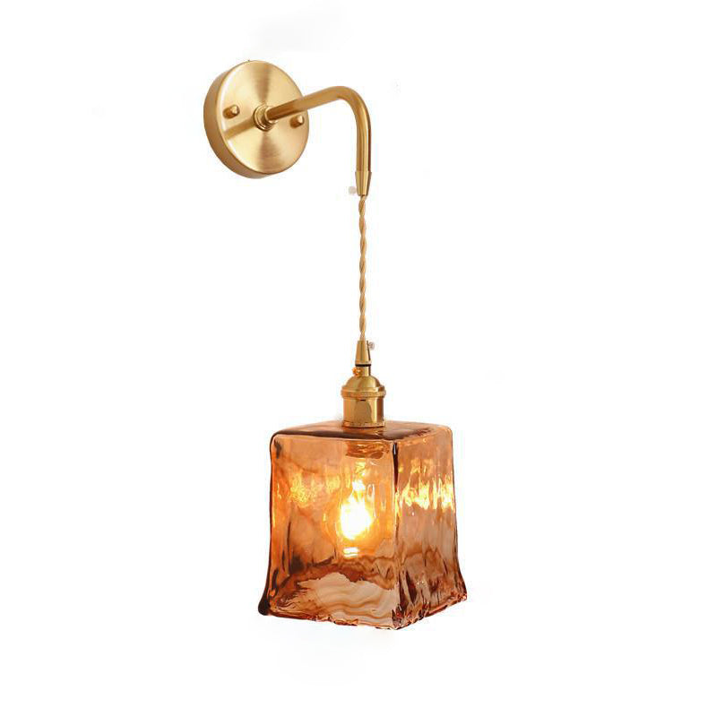 Modern Minimalist Eclectic Amber Glass Brass Iron Geometric 1-Light Wall Sconce Lamp For Living Room Lumendat