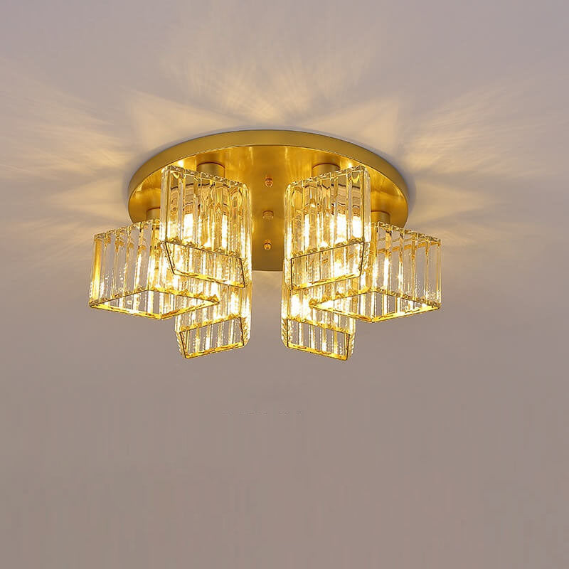Modern Luxury Diamond Shaped Iron Crystal 3/4/5/6 Light Semi-Flush Mount Ceiling Light Lumendat