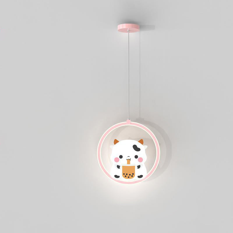 Lumendat Modern Simplicity Kids Aluminum Iron Acrylic Circle Bear Cow LED Pendant Light For Bedside Lumendat