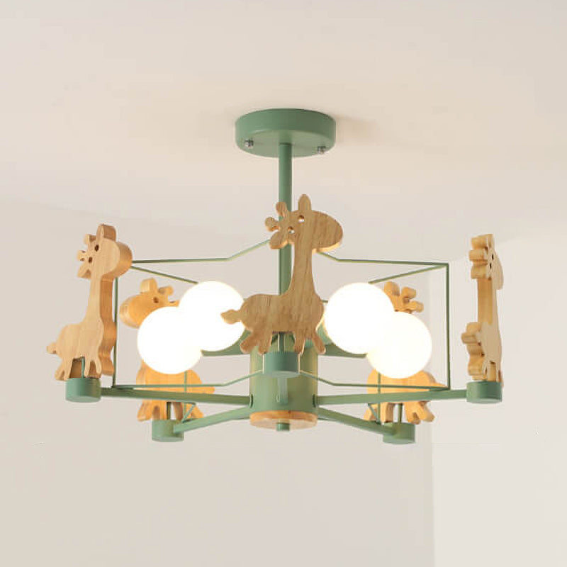 Scandinavian Modern Childlike Giraffe Diamond Pentagram Windmill Iron Wood Glass 4/5 Light Semi-Flush Mount Ceiling Light Lumendat