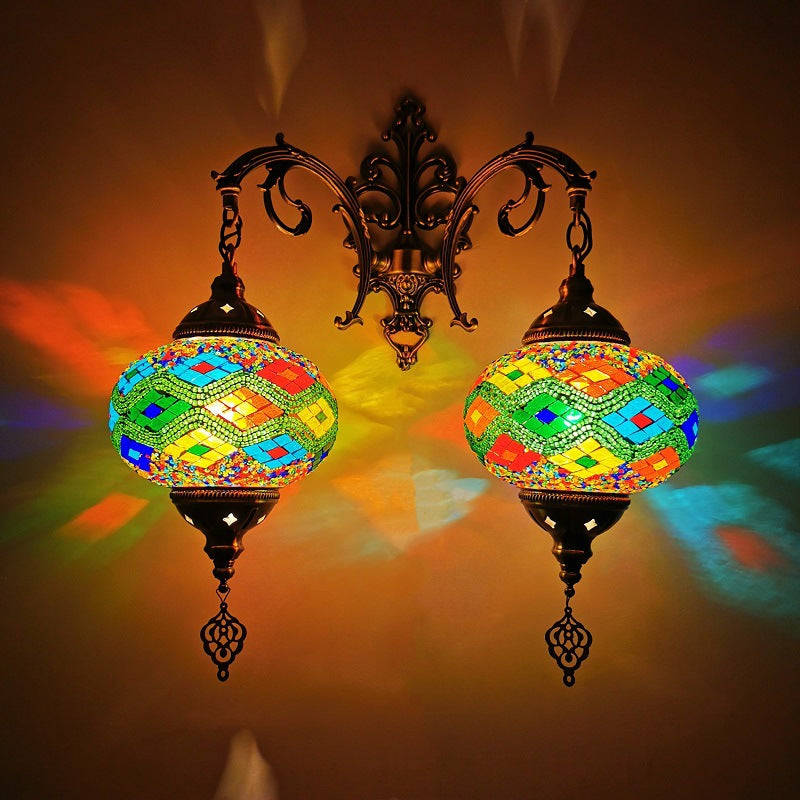 Tiffany Decorative Lantern Hardware Stained Glass 2-Light Wall Sconce Lamp Lumendat