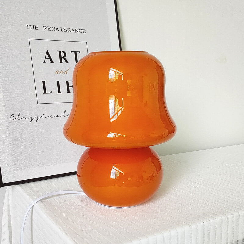 French Cream Handmade Glass Mushroom 1-Light Table Lamp Lumendat