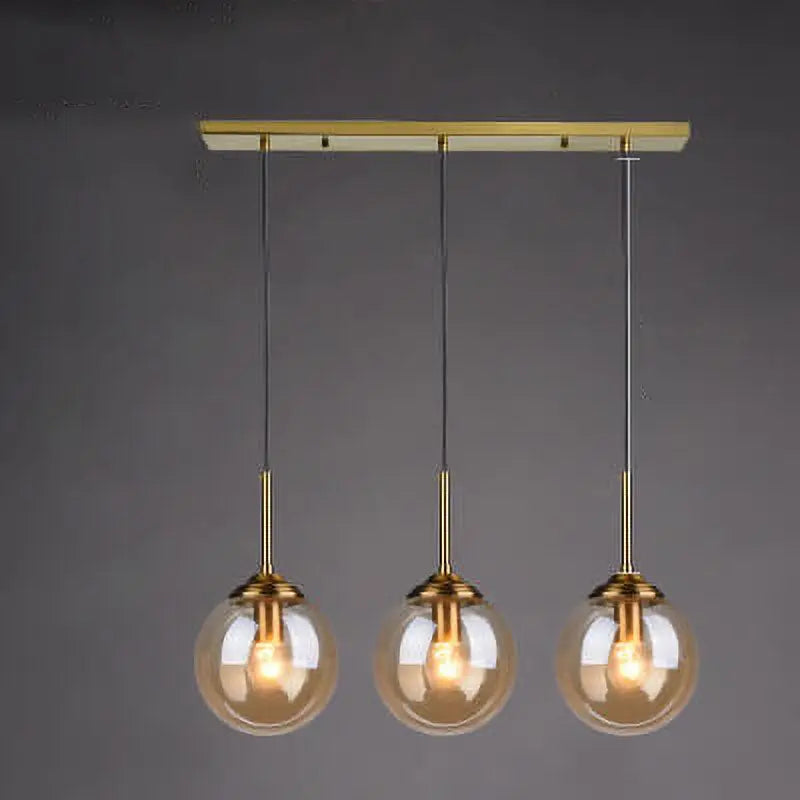 Contemporary Nordic Copper Spherical Glass Shade 1/3/5-light Island Light Chandelier for Dining Room Lumendat