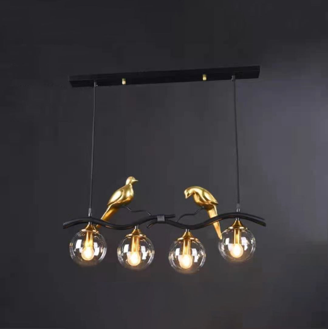 Contemporary Creative Resin Bird Glass Ball Shade 4-light Island Light Chandelier for Living Room