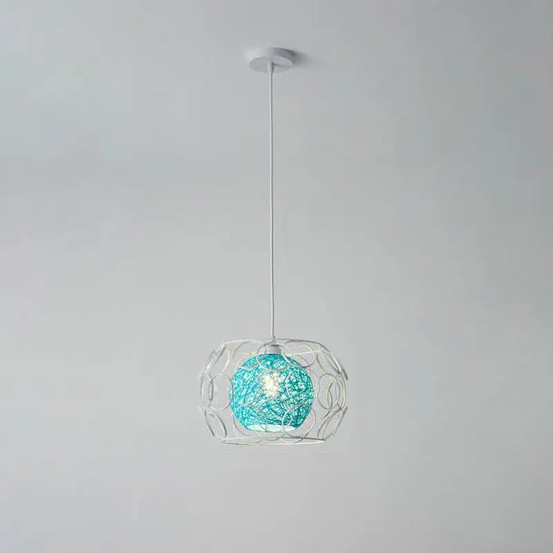 Modern Minimalist Weaving Hemp Ball Iron Drum 1-light Pendant Light for Living Room BulbSquare