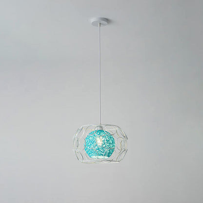 Modern Minimalist Weaving Hemp Ball Iron Drum 1-Light Pendant Light for Living Room