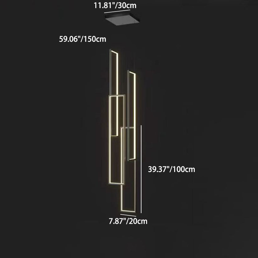 Modern Minimalist Iron Aluminum Silica Rectangular Square Ceiling Plate LED Chandelier for Stairway