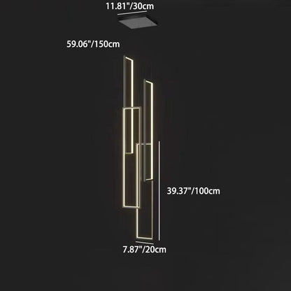 Modern Minimalist Iron Aluminum Silica Rectangular Square Ceiling Plate LED Chandelier for Stairway