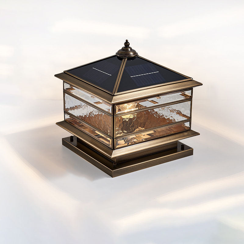 European Outdoor Brass Glass Square 1/2 Light Waterproof Pillar Landscape Light Lumendat