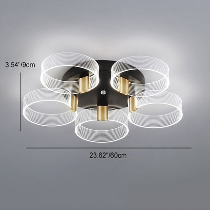 Modern Minimalist Multi Round Aluminum Acrylic LED Semi-Flush Mount Ceiling Light For Living Room