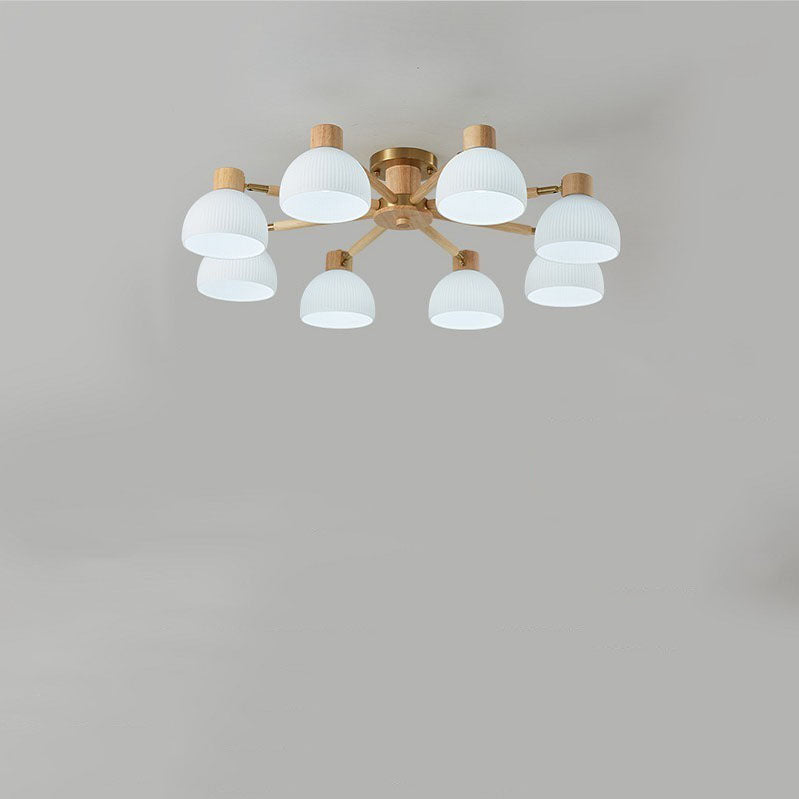 Traditional Japanese Wabi-sabi Rubberwood Hardware Glass 3/6/8-Light Flush Mount Lighting For Living Room Lumendat