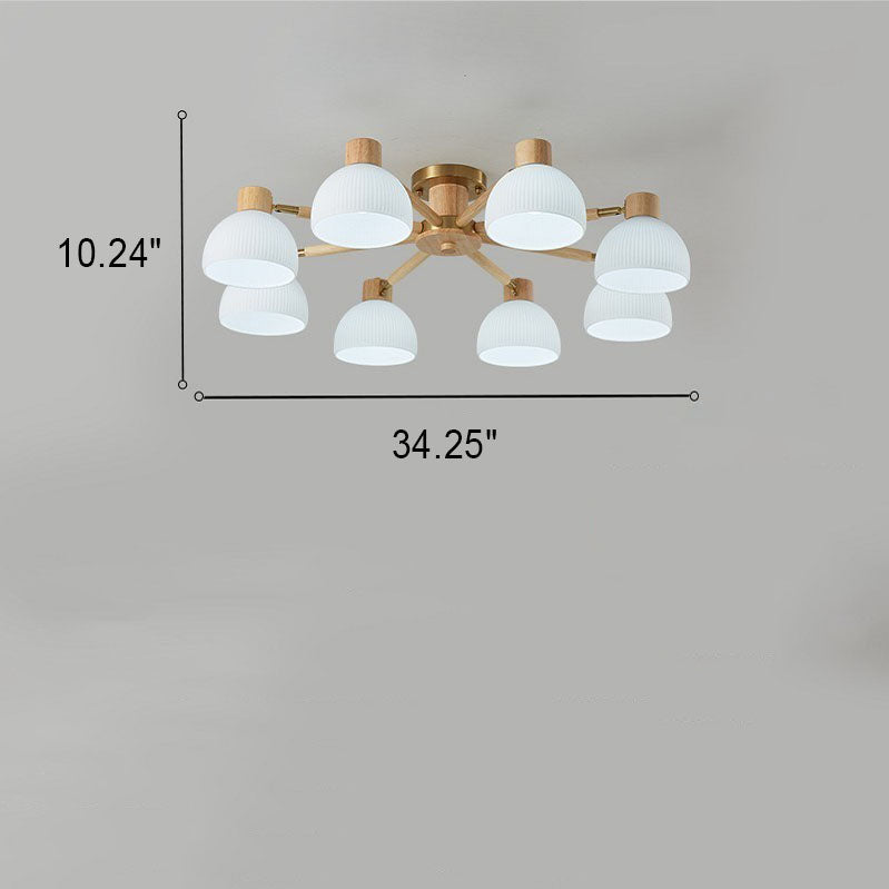 Traditional Japanese Wabi-sabi Rubberwood Hardware Glass 3/6/8-Light Flush Mount Lighting For Living Room Lumendat
