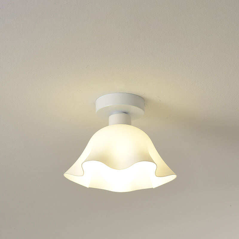 Scandinavian Modern Minimalist Iron Glass Ceramic Flower Diamond 1-Light Semi-Flush Mount Ceiling Light Lumendat