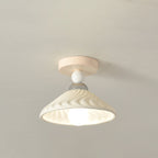 Contemporary Scandinavian Cream Ceramic Geometric Round Shade 1-Light Semi-Flush Mount Ceiling Light For Living Room