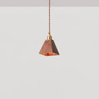 Japanese Vintage Walnut Geometric Round Cone Brass 1-Light Pendant Light