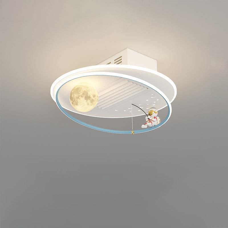 Lumendat Contemporary Creative Acrylic Astronaut Moon LED Kids Flush Mount Ceiling Invisible Bladeless Fan Light For Bedroom Lumendat