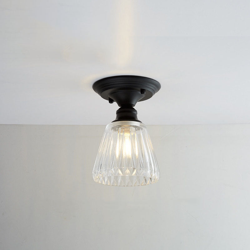 Nordic Vintage Glass Floral Round Geometry 1-Light Semi-Flush Mount Ceiling Light Lumendat